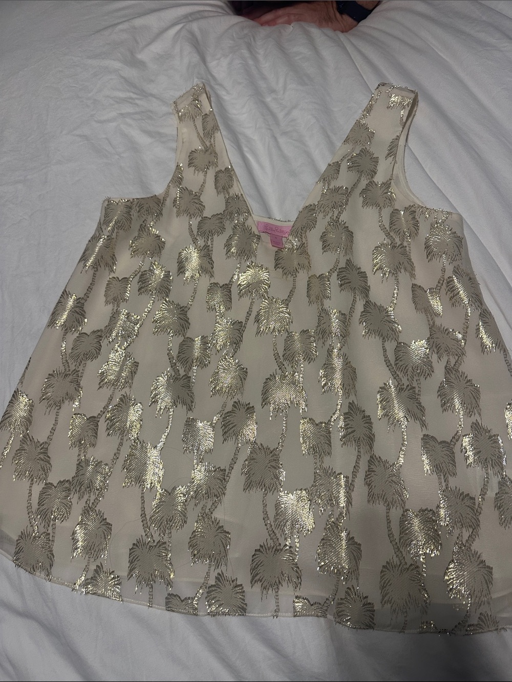 Lilly Pulitzer Cream Camisole with Metallic Gold Palm Print